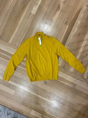 J. Crew Women's Turtleneck Sweater in Mustard Yellow with Button-Shoulder